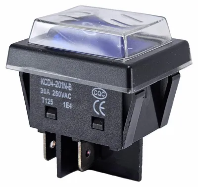 Produktbild von Wippenschalter blau 30A 250V mit Wasserdichte Abdeckung, 4pin beleuchtet