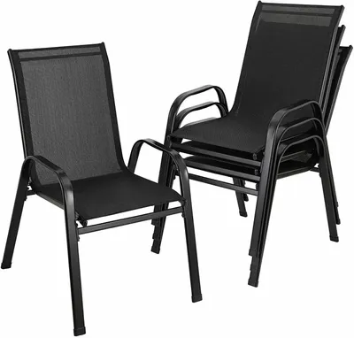 Immagine prodotto di Set di 4 sedie da giardino - Sedia da giardino con schienale alto - Struttura in acciaio - Tessuto Teslin - Con braccioli - Ideale per balcone, campeggio, terrazza - Dimensioni: 91 x 54 x 73,5 cm - Colore: nero