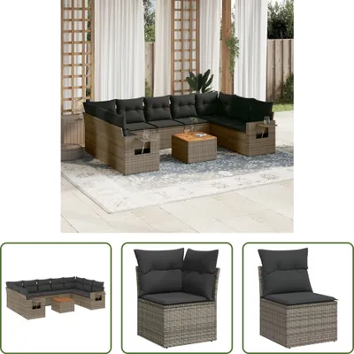 Produktbild von The Living Store 10-tlg. Garten-Sofagarnitur mit Kissen Grau Poly Rattan