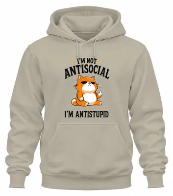 Immagine prodotto di NON SONO ANTISOCIALE, SONO ANTISTUPIDO. Felpa con cappuccio, sarcasmo, taglia XXL, colore naturale