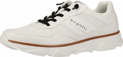 A single white Bugatti sneaker shown from the side.