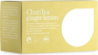 Produktbild von ChariTea ginger lemon, Teemischung/Tee mit Aroma, 40 g, Ingwer, Zitrone, 2 g, Sri Lanka, EEC 834/2007, DE-ÖKO-001, EEC 834/2007