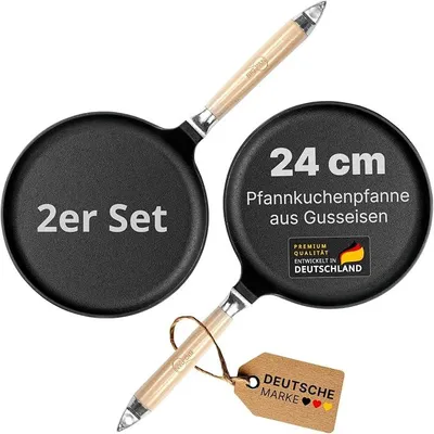 Imagen del producto de Juego de 2 sartenes de hierro fundido para crepes, de 24 cm de diámetro