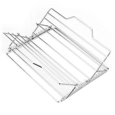 A metal roasting rack on a white background.