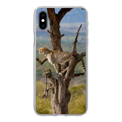 Produktbild von MuchoWow® Handyhülle Schutzhülle Hülle für iPhone Xs Leopard - Baum - Tier Silikon Softcase Handy Hülle - Handytasche