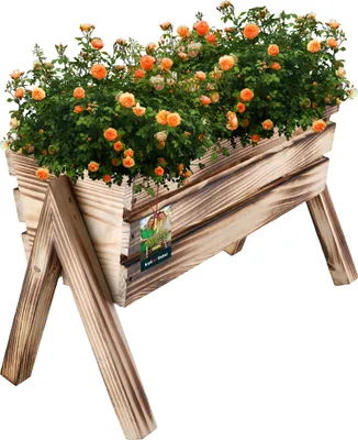 Produktbild von KOTARBAU® Kvetinový box na nožičkách 40,5 x 18 x 28,5 cm vyvýšený záhon na bylinky z plamenného dreva balkónové drevené kvetináče vyvýšený záhon na terasu a balkón vyvýšené záhony na zeleninu
