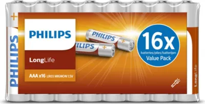 Image de Piles Philips LongLife 16 Unités 1.5V R03 AAA