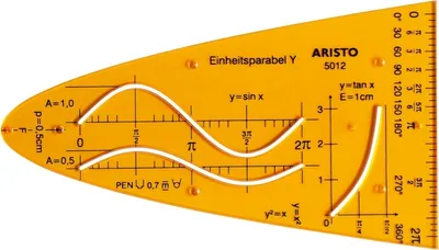 Produktbild von Zeichenschablone Einheitsparabel Y Kurven trigonometrischer Funktionen gelb Packung mit 25 Stück