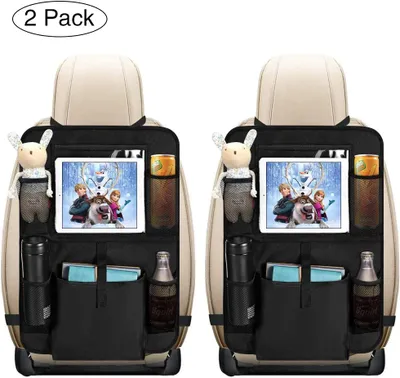 Produktbild von Auto Rückenlehnenschutz,2 Stück Auto Rücksitz Organizer für Kinder, Große Taschen und iPad-/Tablet-Fach, Wasserdicht Autositzschoner, Kick-Matten-Schutz für Autositz (2x62x42 cm)