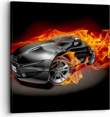 Produktbild von Bild auf Leinwand - Leinwandbild - Sportwagen Feuer Flammen Rauch - 30x30cm - Wand Bild - Wanddeko - Leinwanddruck - Bilder - Kunstdruck - Wanddekoration - Leinwand bilder - Wandkunst - AC30x30-2656