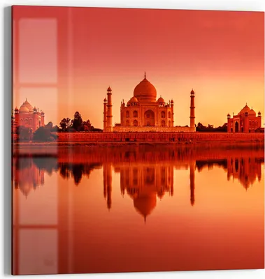 Produktbild von DEQORI Glasbild Echtglas 50x50 cm 'Taj Mahal in Abendsonne' Wandbild Bild modern Deko