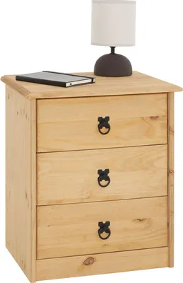 Produktbild von Nachttisch BARRIO mit 3 Schubladen im Landhausstil, Nachtkommode für Boxspringbetten aus Kiefer, Nachttisch aus Massivholz, Landhaus