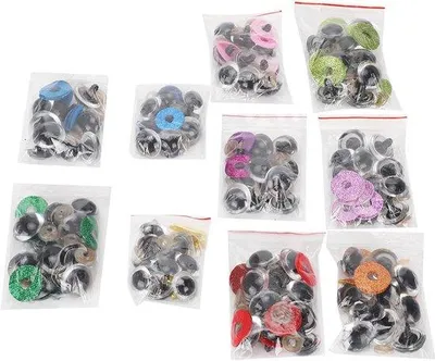 Zdjęcie produktu dla Zestaw figurek z tworzywa sztucznego, 300 sztuk, 18 mm, brokatowe, kolorowe, z bezpiecznymi paznokciami i zapięciami, 10 kolorów