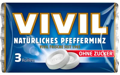 Immagine prodotto di Pastiglie Vivil alla menta naturale 3 rotoli senza zucchero 84g