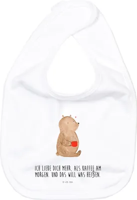 Produktbild von Mr. & Mrs. Panda Lätzchen Bär Morgenkaffee - Weiß - Geschenk, Für Babys, Freundin, Baumwolle, Sabber, Sabberlätzchen, Babylätzchen, Freund, Frauen, Hochzeitstag, Partner