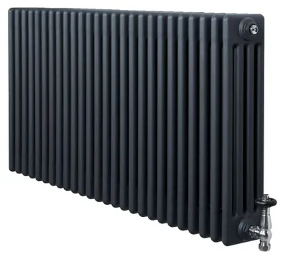 Immagine prodotto di Radiatore a elementi tubolari a 4 colonne con valvole termostatiche cromate – 600 mm x 1190 mm – Grigio antracite