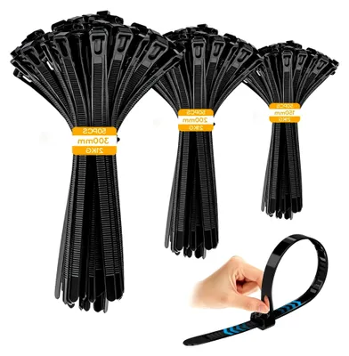 Produktbild von Wiederverschließbare Kabelbinder, 150 Stück Set in Schwarz, UV-beständig, 150/200/300 mm