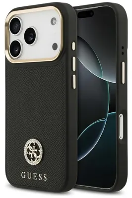 Obrázok produktu pre Guess – Grained Strass Logo MagSafe puzdro na iPhone 17 Pro – čierne