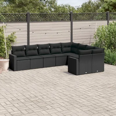 Produktbild von 9-tlg. Garten-Sofagarnitur mit Kissen Schwarz Poly Rattan 3251772