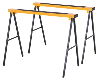 Image de Lot de 2 chevalets pliables en métal | Couleur : noir et jaune | Dimensions : 50 x 100 x 76 cm