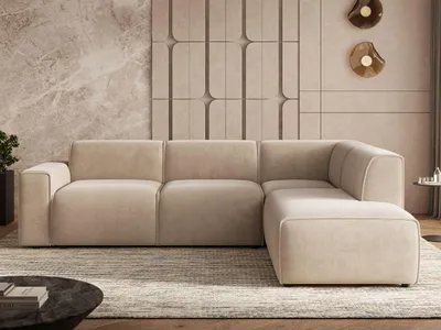 Produktbild von GrainGold Ecksofa L-Form Rechts Eluno - Ecksofa mit Schlaffunktion, Bettkasten - Moderne Ecksofa, Wohnzimmer Sofa - Eckcouch Beige (Castel 15)