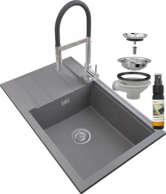 Obrázok produktu pre Granitan | Granitový drez LOUIS - 800 x 500 mm - Sivý - Minimalistický a odolný