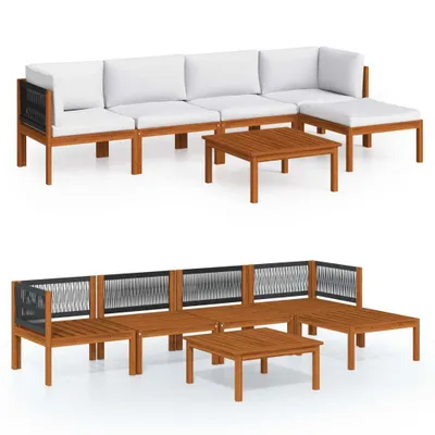 Produktbild von vidaXL 6-tlg. Garten-Lounge-Set mit Kissen Cremefarbenes Holz Akazie & Seil