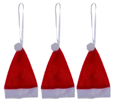 Produktbild von 3er Pack Weihnachtsanhänger Weihnachtsmützen rot-weiß 10 cm - Einheitsgröße
