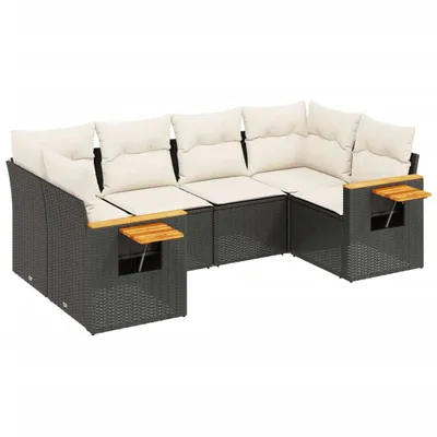 Produktbild von 6-tlg. Garten-Sofagarnitur mit Kissen Schwarz Poly Rattan