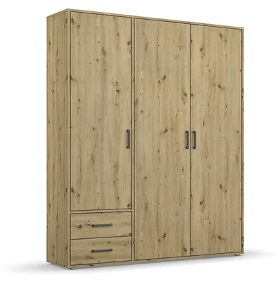 Drehtürenschrank 3-türig, Eiche Artisan, 140x194x53 cm, mit 2 Schubladen
