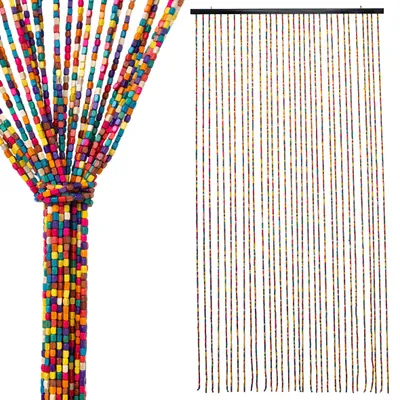 Immagine prodotto di Tenda da porta con perline in legno con 31 fili 180 x 90 cm - colorata - Tenda di perline retrò in stile boho chic