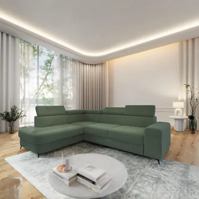 Zdjęcie produktu dla Narożnik Masseno ALVORO L-S z funkcją spania w kształcie litery L, sofa z pojemnikiem na pościel, sofa do salonu, kanapa, sofa rozkładana, zestaw wypoczynkowy - zielony, QUELLE 37