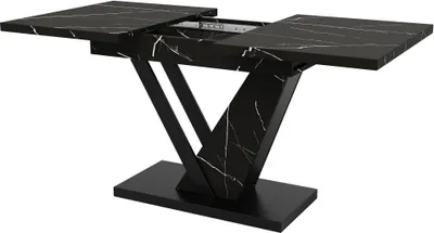 Produktbild von Esstisch 120-160x75cm Schwarzes Teleskoptisch Ausziehtisch mit Einlegeplatten Marmormuster Kuechentisch Wohnzimmer