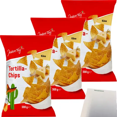 Produktbild von Jeden Tag Tortilla Chips Käse 3er Pack (3x300g Packung) + usy Block