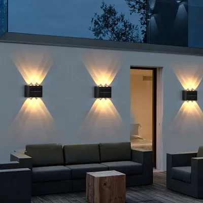 Produktbild von 2x Solar Garten Lampe Wandlampe Solarlampe auf und ab leuchtende super helle Wandlampe 6LED (Warmlicht)