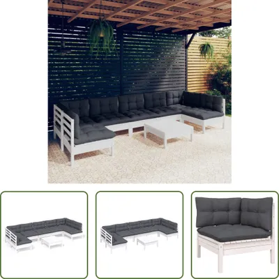 Produktbild von The Living Store 8-tlg. Garten-Lounge-Set mit Kissen Weiß Kiefer Massivholz