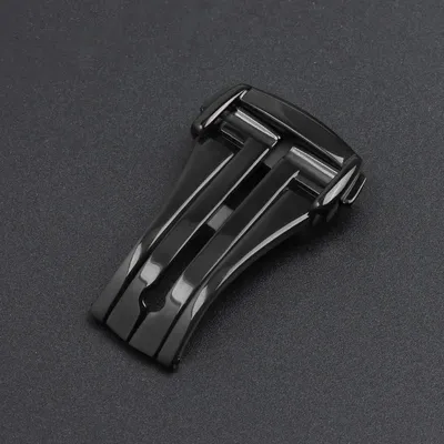 Produktbild von Uhrenschließe aus Edelstahl - Faltschließe 16 mm - Druckknopf Deployment - Für Lederarmband - Schwarz