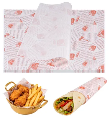 Produktbild von Omgoods – 300 Stück Papierbögen – Bedrucktes Backpapier für Pommes und Sandwiches