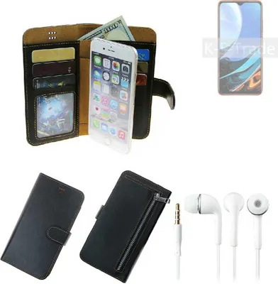 Produktbild von TOP SET Handy Hülle Schutz Hülle kompatibel mit Xiaomi Redmi 9T  schwarz aus Kunstleder + Kopfhörer Smartphone Tasche vollwertige Geldbörse