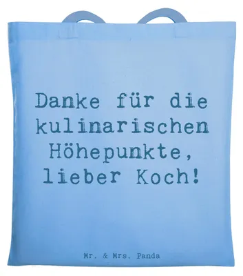 Produktbild von Mr. & Mrs. Panda Schultasche Spruch Koch Dankeschön - Sky Blue - Geschenk, Gestalten, Beutel, Tasche, Aufmerksamkeit, Freude, Shopping, Tote Bag, Bedanken, Laptoptasche