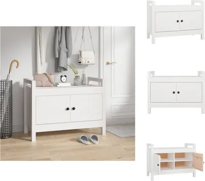 Obrázek produktu pro vidaXL Lavice do předsíně bílá 80x40x60 cm z masivního borovicového dřeva - Komody a lavice do předsíně