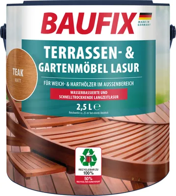 Produktbild von BAUFIX Terrassen- & Gartenmöbel-Lasur teak matt, 2.5 Liter, Holzöl