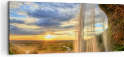 Produktbild von Bild auf Leinwand - Leinwandbild - Wasserfall Natur Park Sonne - 120x50cm - Wand Bild - Wanddeko - Leinwanddruck - Bilder - Kunstdruck - Wanddekoration - Leinwand bilder - Wandkunst - AB120x50-2716
