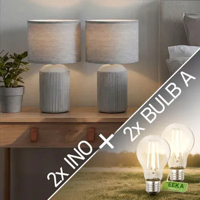 Immagine prodotto di Briloner Ino, lampada da tavolo, paralume in tessuto, interruttore a cavo, base in Vetroceramica, grigio, Ø22 x 37,5 cm