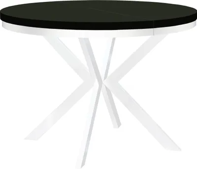 Produktbild von Runder Ausziehbarer Tisch für Esszimmer ENDIK mit Ring-Gestell und Metallbeinen, Durchmesser: 110 / 160 cm, Farbe: Schwarz / Weiß