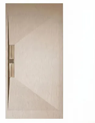 Produktbild von Mineralguss-Duschwanne extra flach EDIS Schieferoptik BEIGE 70x190 cm Edelstahl in gleicher Farbe Auslaufschutz in Farbe