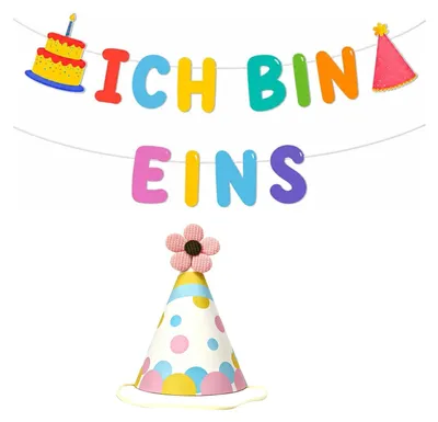1. Geburtstag Dekoration: Banner & Partyhut Set, bunt