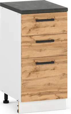 Produktbild von ULWEHOME | Schubladenschrank 40 cm Eiche Wotan, Küchenunterschrank mit 3 Schubladen, Küchenschrank stehend ohne Arbeitsplatte