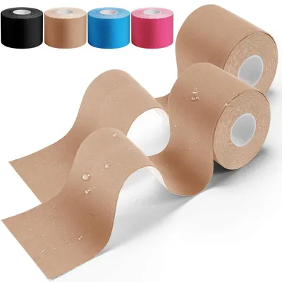 Produktbild von Kinesiotapes 2 Rollen, 5m x 5cm, Physiotape für Sport & Therapie, Hautfreundlich, Wasserfest, Beige