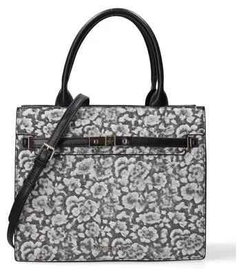 Immagine prodotto di Borsa a mano da donna in ecopelle nera, con motivo floreale e tracolla